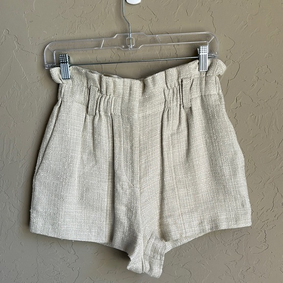 IRO size 34 linen blend paper bag elastic waist‎ Women's Cream Shorts - Picture 1 of 6